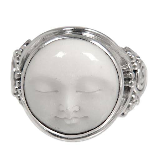 【中古】【未使用・未開封品】NOVICA .925スターリングシルバー 手作りカクテルリング 「月の顔」, スターリングシルバー, 宝石なし