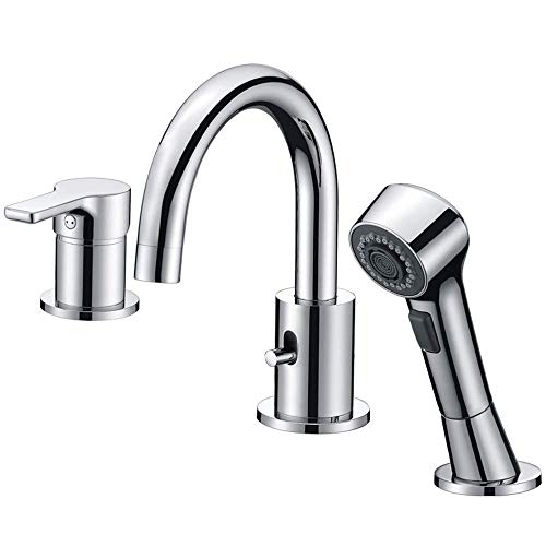 【中古】【未使用・未開封品】Bathroom Faucet 3 Hole Chrome Crea Widespread Bathtub Vanity Lavatory Faucet with Pull Out Shower Head 141［並行輸入］