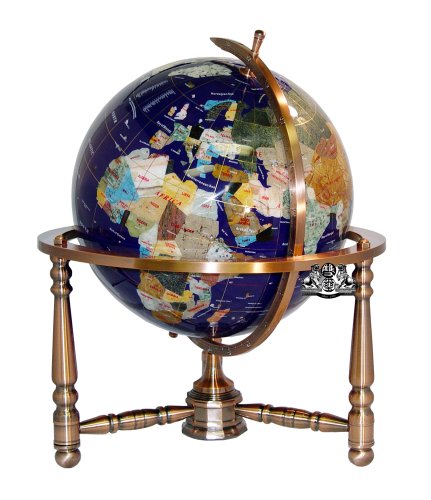【中古】【未使用・未開封品】Unique Art 高さ19インチ ブルー ラピス オーシャン テーブルトップ ジェムストーン 銅製スタンド付き 米国分割された州ストーンとカナダの地方
