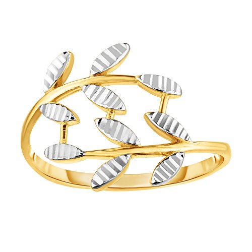 【中古】【未使用・未開封品】14K Two Tone Gold Diamond Cut Olive Leaf Branch Design Ring, Size 7|AJIMURA-SHOP