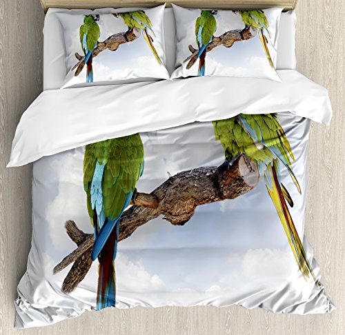 【中古】【未使用・未開封品】オウム装飾布団カバーセットby Ambesonne、2つParrot Macaw On A Branch Talking Birds Gifted Clever Creatures of the Nature、装飾寝具セット