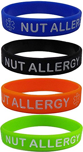【中古】【未当て嵌める・未開封品】「NUT Allergy」シリコンリストバンド - 青み、オレンジ色、緑であること、黒いこと(4個容器に並べる) (とても弱められた大きさ 5-1/2in)