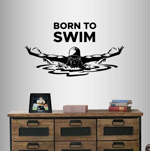 【中古】【未当て嵌める・未開封品】壁ビニールデカールホームデコレーションアートステッカーBorn To Swim音楽フレーズQuote Swimming Girl Woman Swimmer夢見鳥Swim Water運動競技