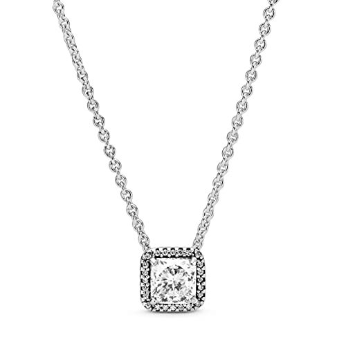 【中古】【未使用・未開封品】PANDORA Jewelry スクエア スパークル ヘイロー キュービックジルコニア ネックレス スターリングシルバー 17.7インチ, 金属, キュービックジル｜AJIMURA-SHOP