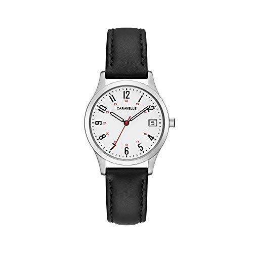 【中古】【未当て嵌める・未開封品】Caravelle レディース 石英 ステンレス鋼スチール写真/なめし革製ドレスウォッチ 色つや：黒いこと (模範例：-43M118)