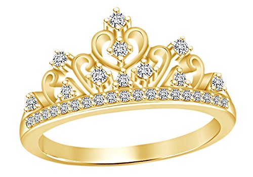 【中古】【未使用・未開封品】ラウンドカットホワイトキュービックジルコニアプリンセスクラウンリング14?K Gold overスターリングシルバー