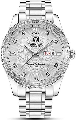 【中古】【未使用・未開封品】メンズダイヤモンドWatchスイスアナログ表示自動金メッキWatch with Date Day Luminous Hands シルバー ゴールド|AJIMURA-SHOP