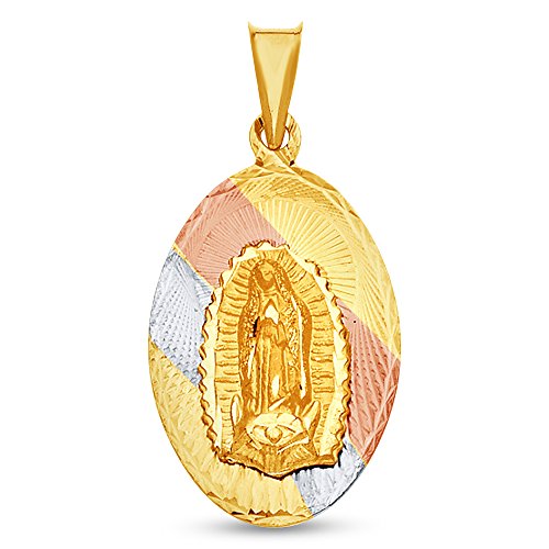 【中古】【未当て嵌める・未開封品】14?K 3?3色ゴールドダイヤモンドカットReligious Our Lady of Guadalupeバージンメアリーチャームペンダント( 27?x 17?粍