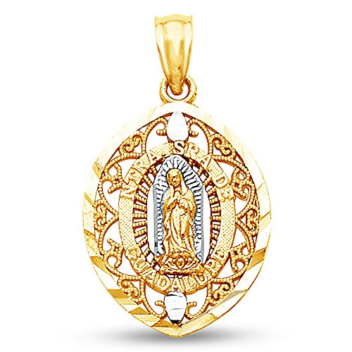 【中古】【未当て嵌める・未開封品】14?K 3?3色ゴールドミルグレインOrnate Religious Our Lady of Guadalupeバージンメアリーペンダントチャーム(18?x 14?粍