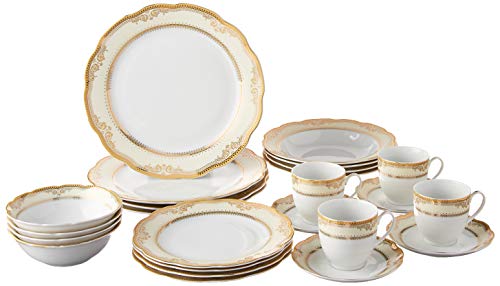 【中古】【未使用・未開封品】Lorren Home Trends 24ピース イザベラデザイン 磁器波型エッジ ディナーウェアセット ホワイト