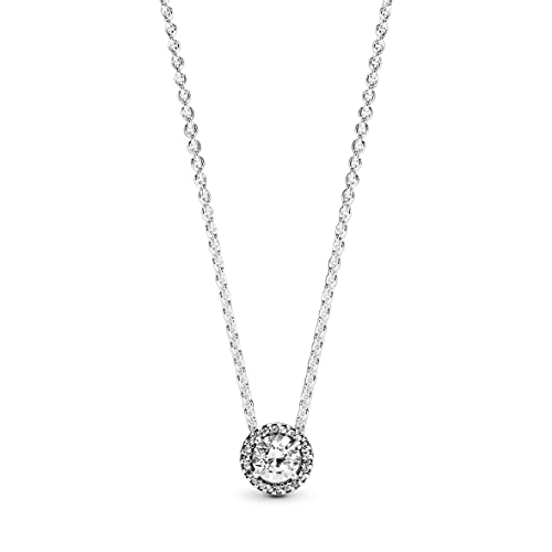 【中古】【未使用・未開封品】PANDORA Jewelry ラウンドスパークルヘイローキュービックジルコニアネックレス, One Size, スターリングシルバー, キュービックジルコニア