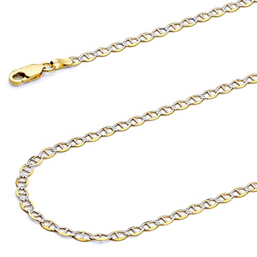 【中古】【未当てはめる・未開封品】Wellingsale 14?Kイエローゴールドソリッド3?粍 Polished Flat Marinerホワイトパヴェダイヤモンドカットチェーンネックレス
