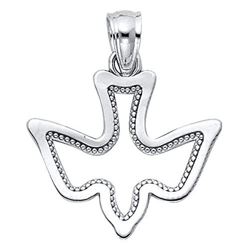 【中古】【未使用・未開封品】Wellingsale 14?KホワイトゴールドポリッシュMilgrain Ornate Religious Holy Spirit Doveチャームペンダント