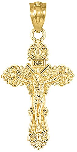 【中古】【未使用・未開封品】14K ゴールド フローラル INRI 十字架ペンダントチャーム - メタルの選択, 金属 76,670円