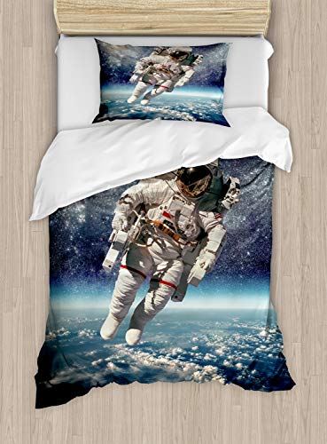 【中古】【未使用・未開封品】Ambesonne Galaxy 掛け布団カバーセット 宇宙飛行士 宇宙飛行士 惑星地球地球儀 超現実的重力イメージスペースアート 装飾寝具セット 枕カバー1