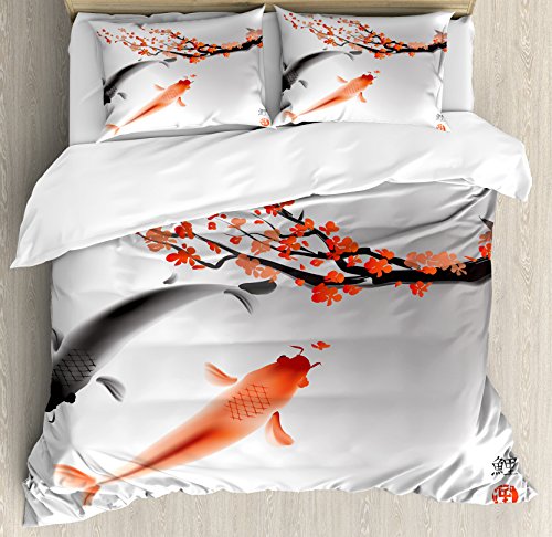 【中古】【未使用・未開封品】Ambesonne(アンベソン) 日本製 掛け布団カバーセット 鯉の魚 カップル 桜の枝 文化デザイン 装飾寝具セット 枕カバー2枚付き クイーンサイズ オ｜AJIMURA-SHOP 44,246円