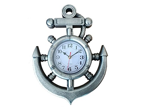 【中古】【未使用・未開封品】Silver Ship Wheel and Anchor Wall Clock 15\