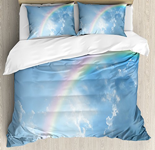 【中古】【未使用・未開封品】レインボー布団カバーセットby Ambesonne、リアルなイメージのクリアスカイ雲と虹Daytime Heavenly Tranquility鎮静化、装飾寝具セットwithピロ|AJIMURA-SHOP