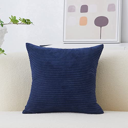 【中古】【未使用・未開封品】(70cm x 70cm , Navy Blue) - HOME BRILLIANT Striped Textured Velvet Corduroy Decorative Europe Sham Throw Pillow Cushion Cover for Couch
