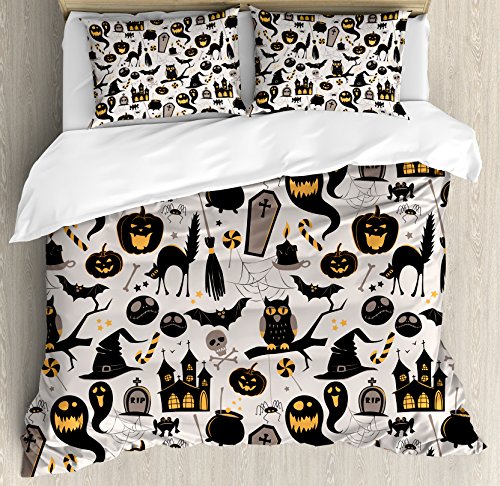 【中古】【未当て嵌める・未開封品】Ambesonne ヴィンテージハロウィン布団押しかぶせる仕掛ける ハロウィンポンチ絵 ジャックオーランタン 墓碣 スカルと骨 かざり付ける寝具仕掛ける 枕押しかぶせる2枚付き添い人 ク