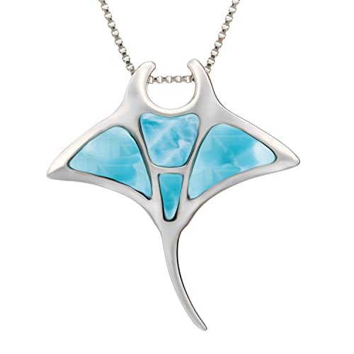 【中古】【未当て嵌める・未開封品】Aloha Jewelry Company スターリングしろがね色 生まれながらラリマー マンタレイ シャンデリヤ 18inボックス席チェーン店付き添い人