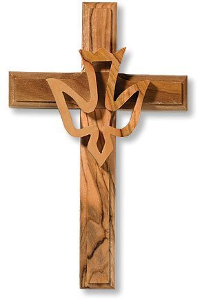【中古】【未使用・未開封品】Religious Olive Wood Cross withオーバーレイHoly Spirit Trinity Dove吊り壁装飾4.75?\" 12センチメートル