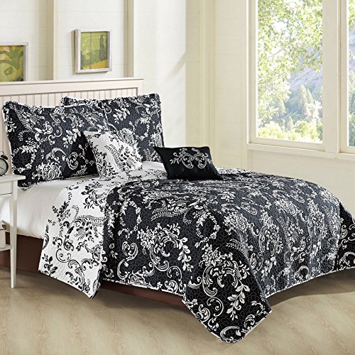 【中古】【未当て嵌める・未開封品】介護ホームホンブルグ帽Things bnfpmq5qlbhbk 5?Piece La Boheme Quilted Printedベッドスプレッド、皇后陛下、黒いこと 皇后陛下 黒いこと BNFPMQ5QLBHBK