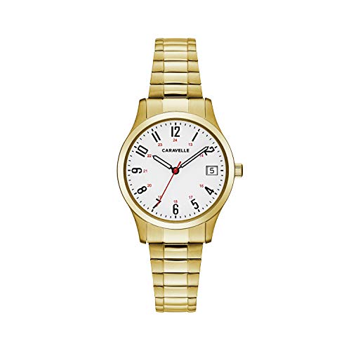 【中古】【未当て嵌める・未開封品】Caravelle 44M113レディースゴールドトーンステンレススチールバンドホワイトクォーツダイヤルウォッチ