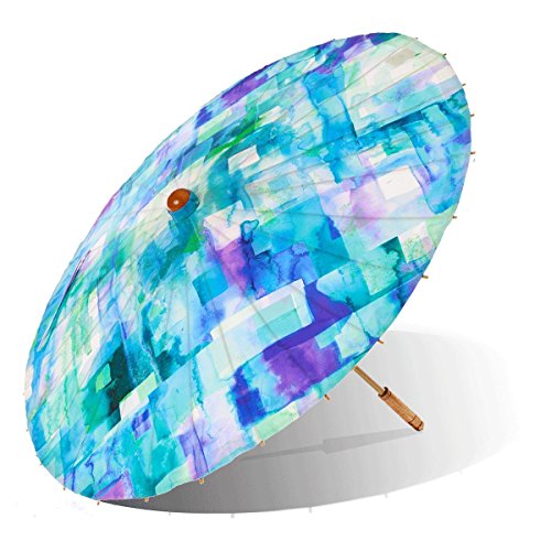 【中古】【未使用・未開封品】Lily-Lark 青い四角柄の紫外線防止日傘 UPF 50+ ラージ - 直径37インチ (約94cm) の傘布 青、緑、紫|AJIMURA-SHOP
