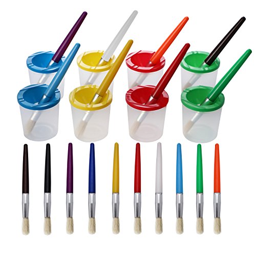 【中古】【未使用・未開封品】Maosifang 10 Pieces Assorted Coloured Paint Brushes Set in 10 Colours and 8 Pieces Spill Proof Paint Cups