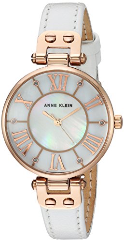 【中古】【未当て嵌める・未開封品】Anne Klein Women\u0027s White Leather Band Case Quartz MOP Dial Analog Watch AK/2718RGWT