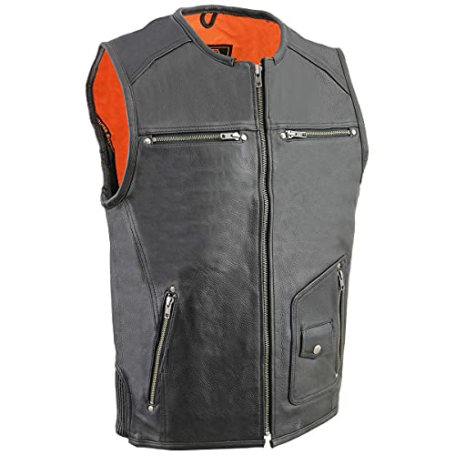 【中古】【未使用・未開封品】Milwaukee Leather MLM3570 メンズ ブラックレザーベスト サイドストレッチフレックス付き - 3XL