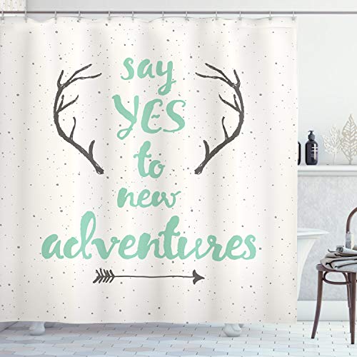 【中古】【未使用・未開封品】Adventureシャワーカーテンby Ambesonne、Calligraphic Quote with Antlersと矢印onグランジ点線Backdrop、ファブリックバスルームDecorセットwi｜AJIMURA-SHOP
