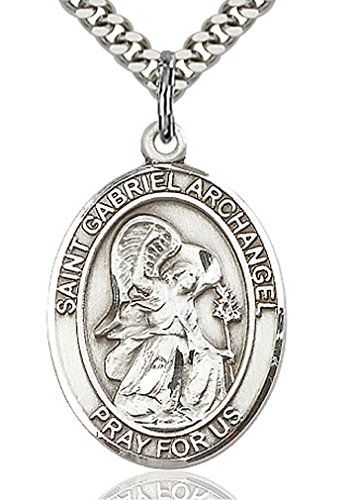 【中古】【未使用・未開封品】Heartlandメンズスターリングシルバー・Archangel Gabriel楕円形のメダル+ USA Made +チェーンChoice