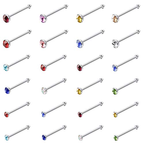 【中古】【未使用・未開封品】THUNARAZ 60-120個 ステンレススチール ノーズスタッドリング ピアスピン ボディジュエリー 20G-22G 1.5mm 2mm 2.5mm, ステンレススチール、クリ