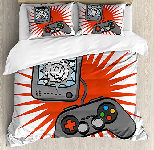 【中古】【未使用・未開封品】少年の部屋布団カバーセットをlunarable、ビデオゲームテーマのデザインレトロスタイルゲームパッドコンソール楽しいエンターテインメント、装飾