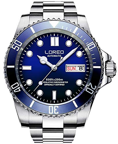 【中古】【未当て嵌める・未開封品】LOREO メンズ しろがね色 ステンレス鋼スチール写真 サファイア瑠璃 青み 回転させるベゼル メンズ 自動小銃 逢い引き 週 ウオッチ 青み