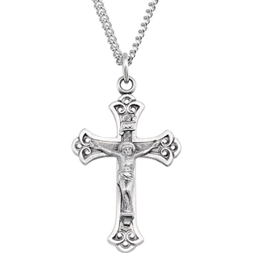 【中古】【未使用・未開封品】Fleur-de-Lis 十字架スターリングシルバーペンダントネックレス 24インチ (32X22mm)