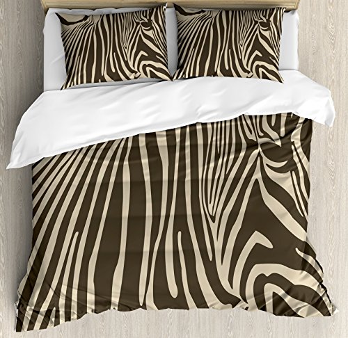 【中古】【未使用・未開封品】Zebra印刷布団カバーセットby lunarable、ZebraシルエットStripped African Horseモノクロ動物園テーマサファリCreature、装飾寝具セットwithピ