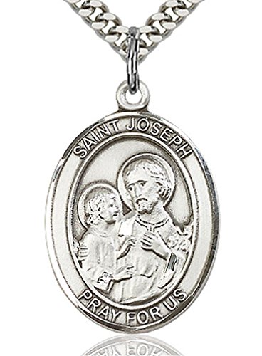 【中古】【未使用・未開封品】Heartland Engravable Men 'sスターリングシルバーSaint Josephオーバルメダル+カスタマイズ+選択チェーン