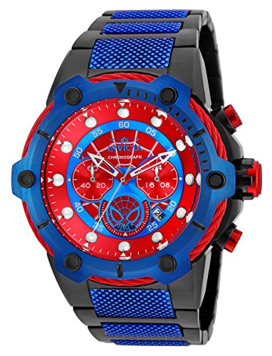 【中古】【未当て嵌める・未開封品】Invicta Men\u0027s MARVEL Black Steel Bracelet \u0026 Case Flame-Fusion Crystal Quartz Red Dial Analog Watch 25782