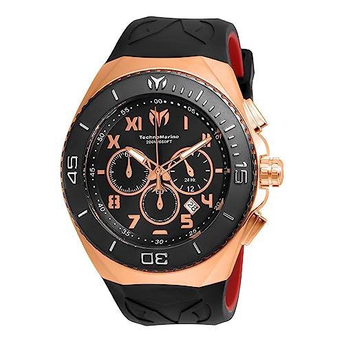 【中古】【未使用・未開封品】Technomarine メンズ 'Manta' クォーツ ステンレススチールとシリコン カジュアルウォッチ, Rose Gold, Black, クォーツ時計、クロノグラフ。