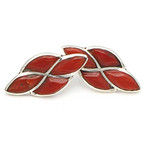 【中古】【未当て嵌める・未開封品】Zuniスターリングsilverchannel InlayコーラルスタッドEarringw手作りby D。Chavez