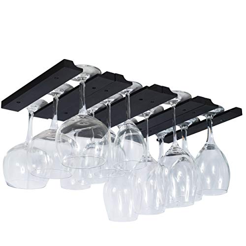 【中古】【未使用・未開封品】Rustic State Under Cabinet Mount Wood Stemware Rack Black 30cm Long