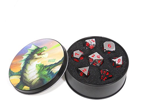 【中古】【未使用・未開封品】Metal Dice Polyhedral Set of 7 Rogue Red D & D RPG Bright Chrome with Red numbers
