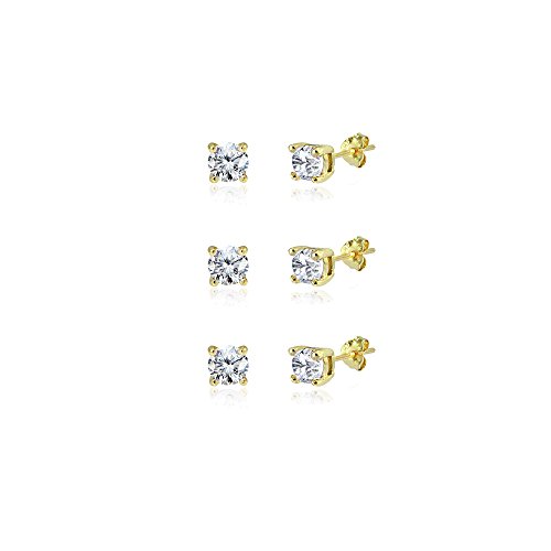 【中古】【未使用・未開封品】3ペアセット スターリングシルバー キュービックジルコニア 6mm ラウンドスタッドピアス