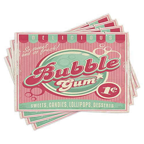 【中古】【未使用・未開封品】lunarable 1950年代Placeマット4のセット、バブルガムTasty Candy Lollipop Sweet Sugar Advertiseポスタースタイル、洗濯可能生地プレースマッ画像