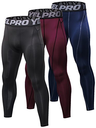 【中古】【未使用・未開封品】Yuerlian メンズ コンプレッションパンツ ベースレイヤー クールドライ スポーツタイツ ランニング レギンス タイツ 3パック M