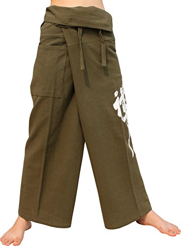 【中古】【未使用・未開封品】Raan Pah Muang RaanPahMuang Warm Cotton Thai Fisherman Wrap Pants Printed中国禅 カラー: グリーン