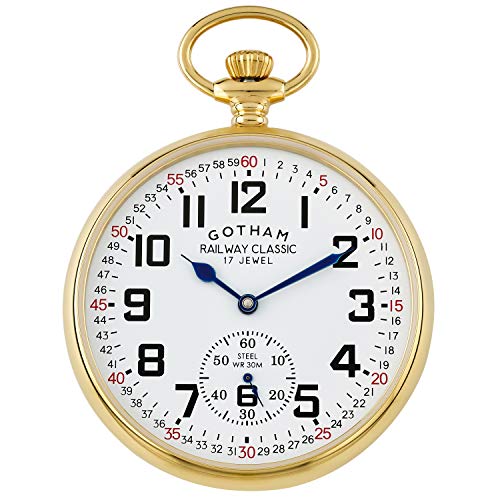 【中古】【未当て嵌める・未開封品】Gothamメンズゴールド調Mechanical Hand Wind Railroad Pocket Watch # gwc14103g その他-靴